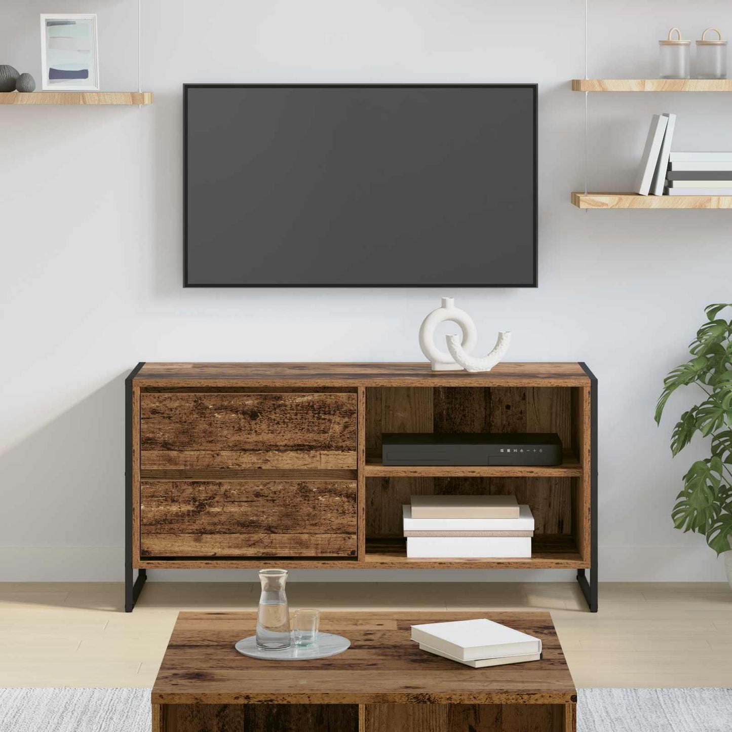TV-kast met lade Oud Hout 100 x 36 x 49,5 cm Bewerkt hout