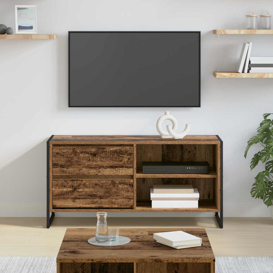 TV-kast met lade Oud Hout 100 x 36 x 49,5 cm Bewerkt hout