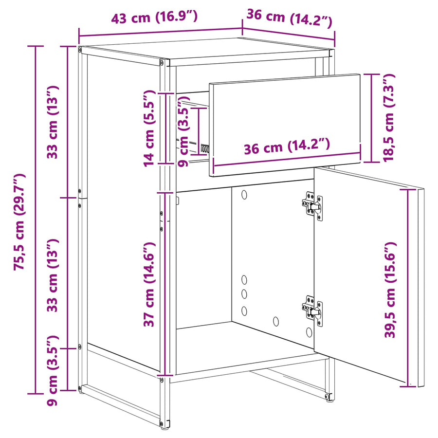 Dressoir met lade Rook Eik 81 x 36 x 150.5 cm Bewerkt hout