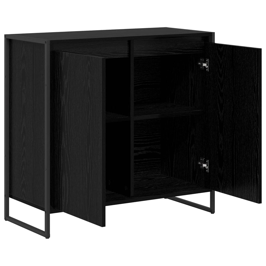 Bijzetkast Zwart Eiken 79 x 36 x 75 cm Bewerkt hout