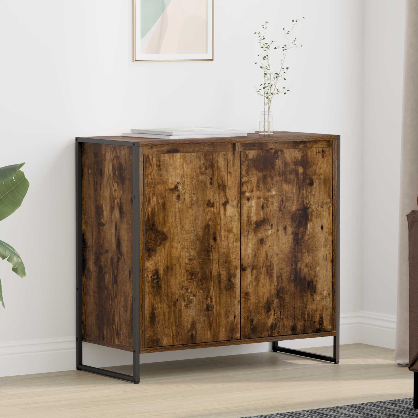 Bijzetkast Rook Eik 79 x 36 x 75 cm Bewerkt hout