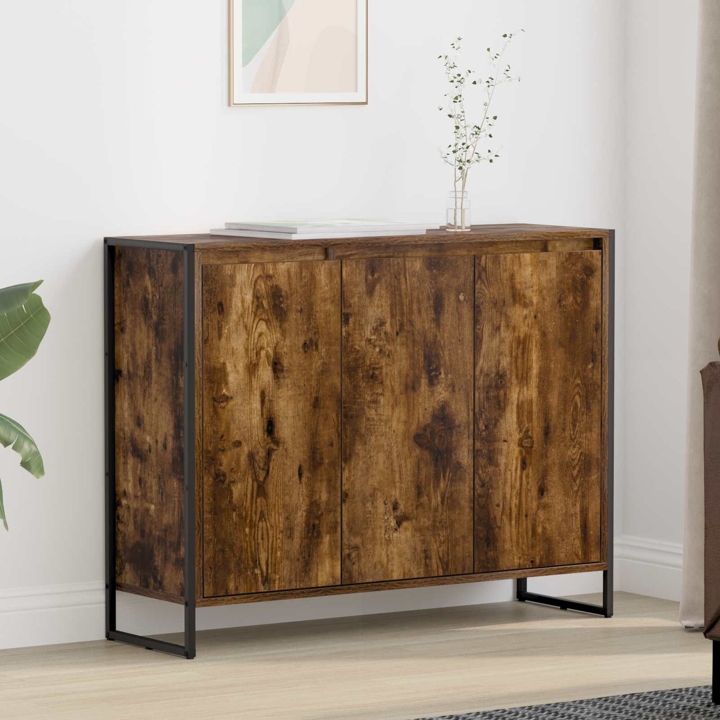 Bijzetkast Rook Eik 96,5 x 30 x 75 cm Bewerkt hout