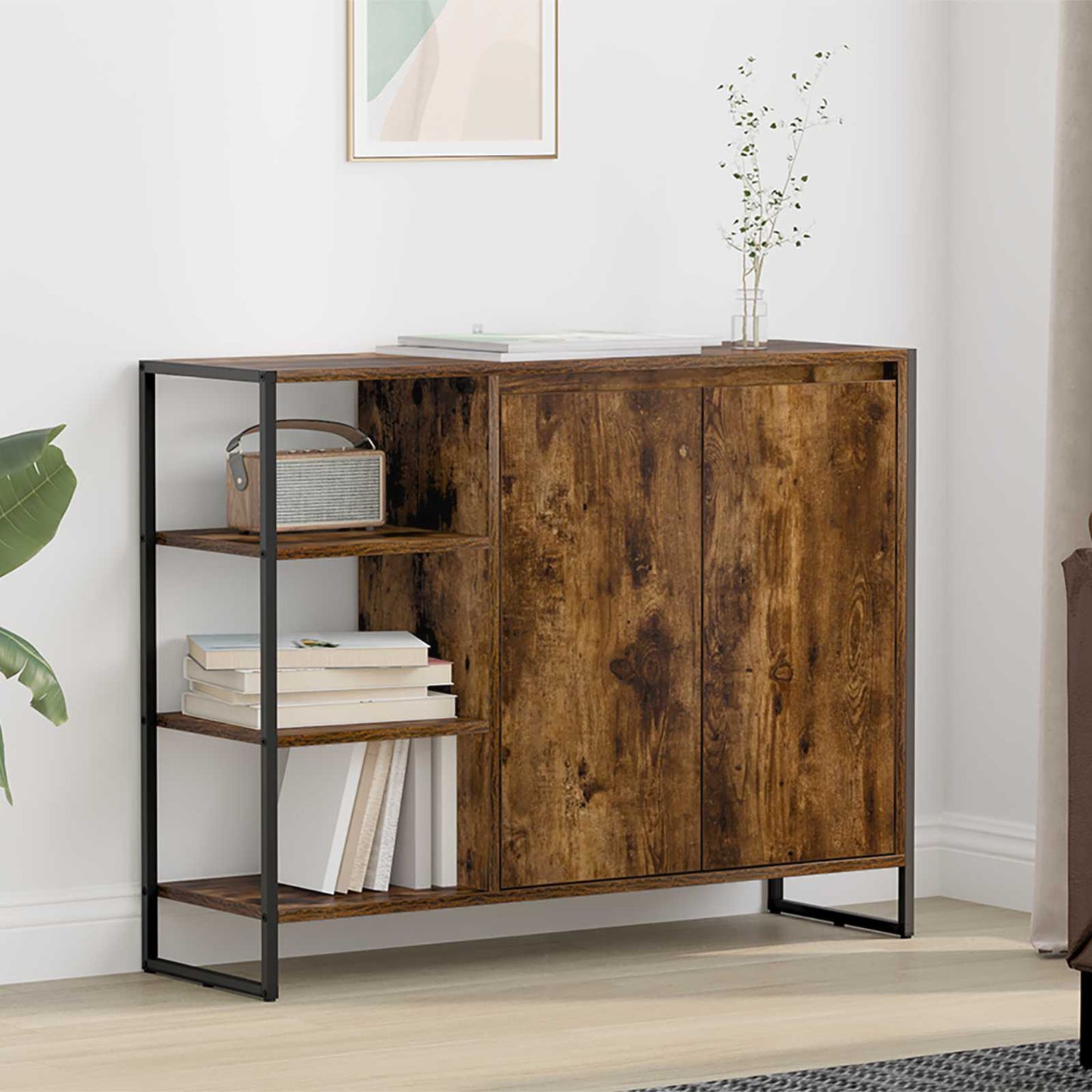 Bijzetkast Rook Eik 96.5 x 30 x 75 cm Bewerkt hout