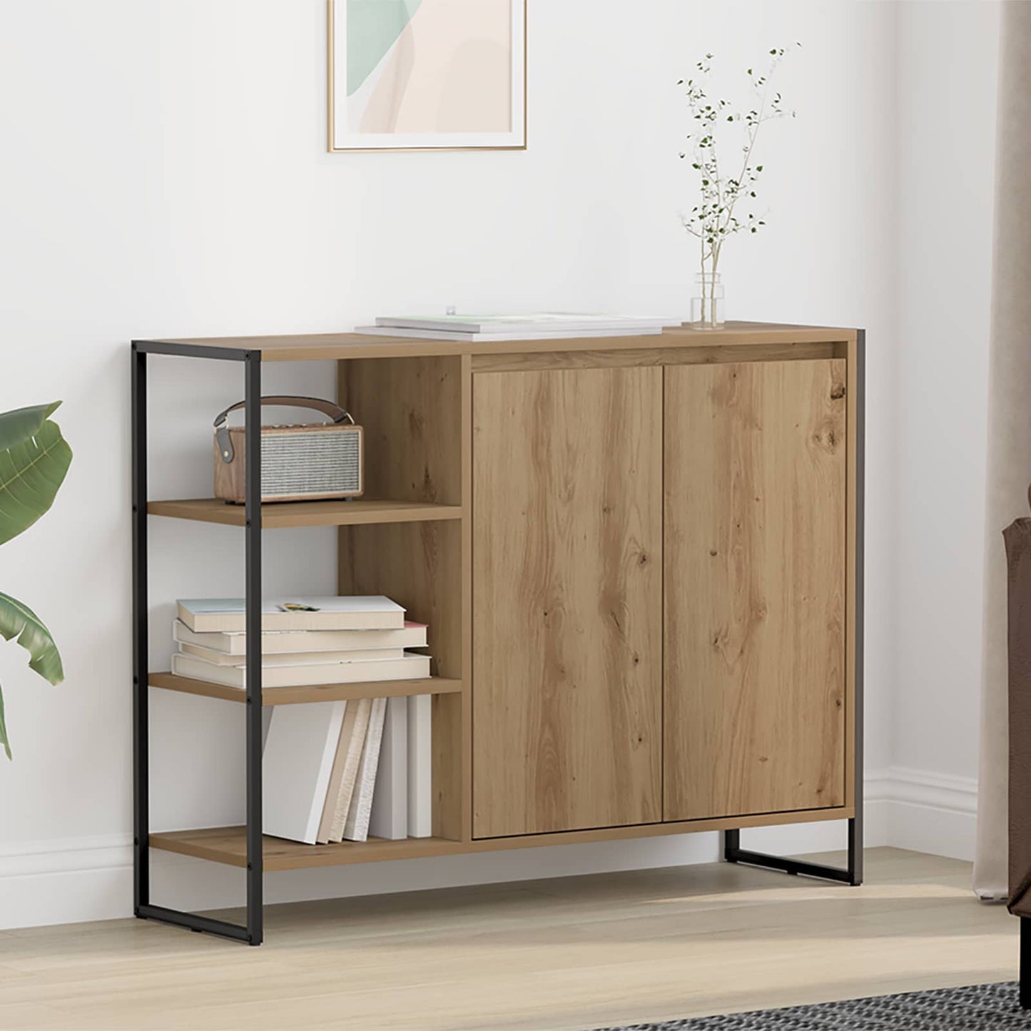 Bijzetkast Ambachtelijk eiken 96.5 x 30 x 75 cm Bewerkt hout