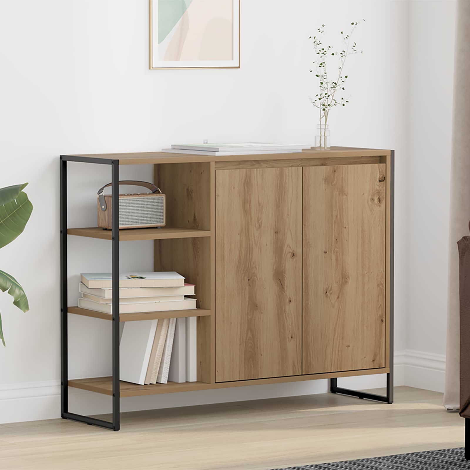 Bijzetkast Ambachtelijk eiken 96.5 x 30 x 75 cm Bewerkt hout
