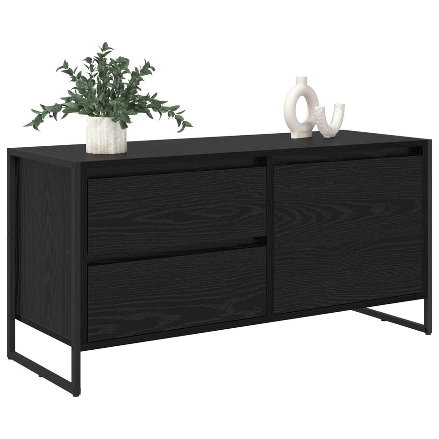 TV-kast met lade Zwart Eiken 100 x 36 x 49.5 cm Bewerkt hout