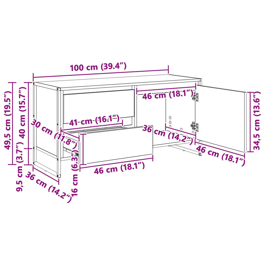 TV-kast met lade Rook Eik 100 x 36 x 49.5 cm Bewerkt hout