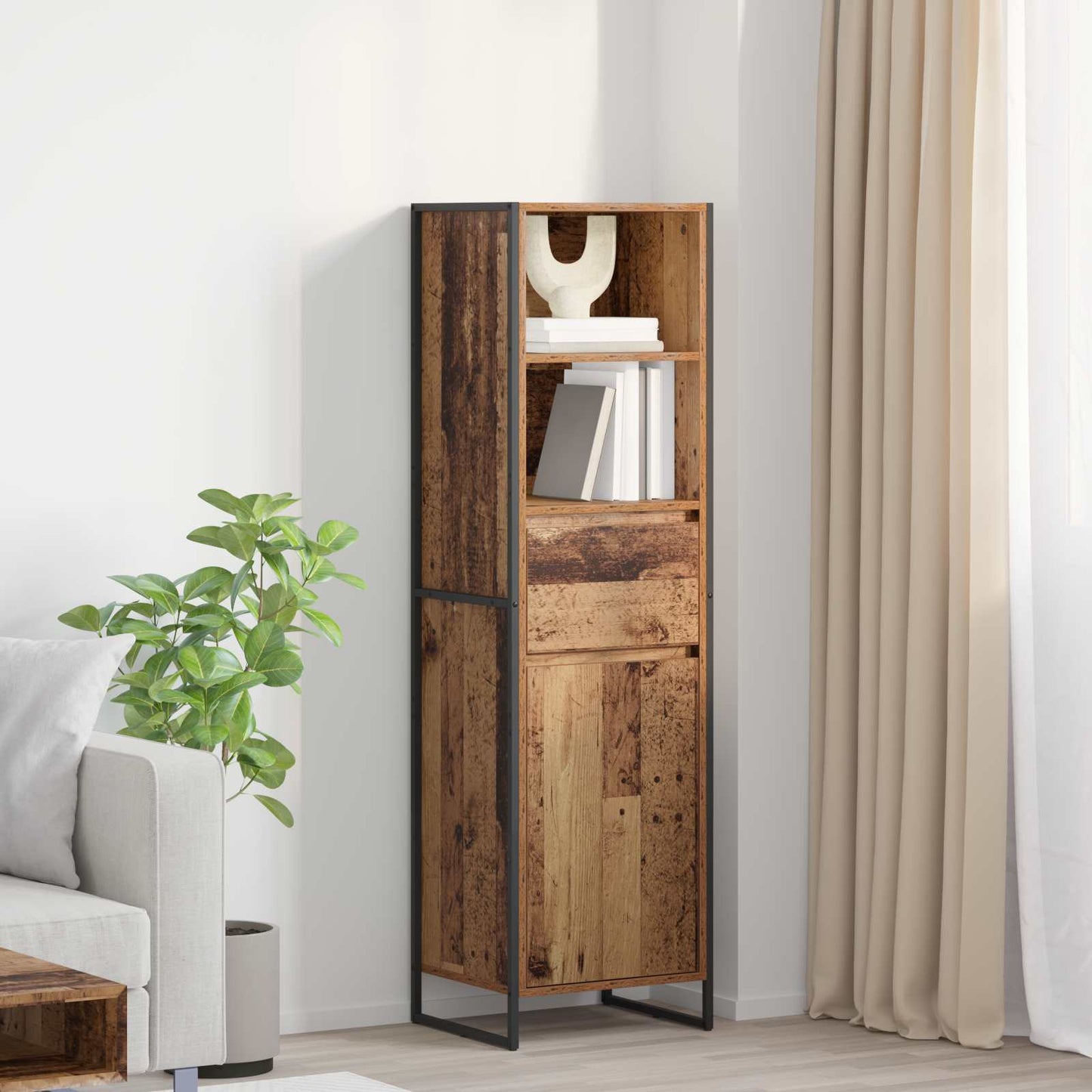Boekenkast met lade Oud Hout 43 x 36 x 150.5 cm Bewerkt hout