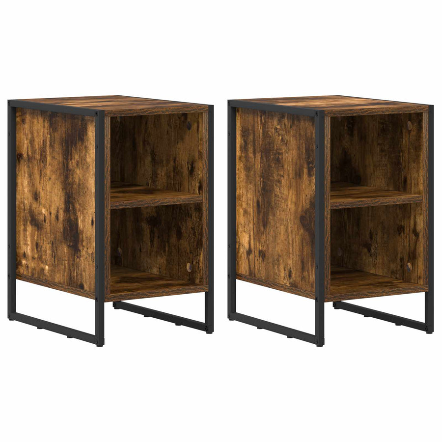 Nachtkastje 2 pcs Rook Eiken 39.5 x 30 x 50 cm Bewerkt hout