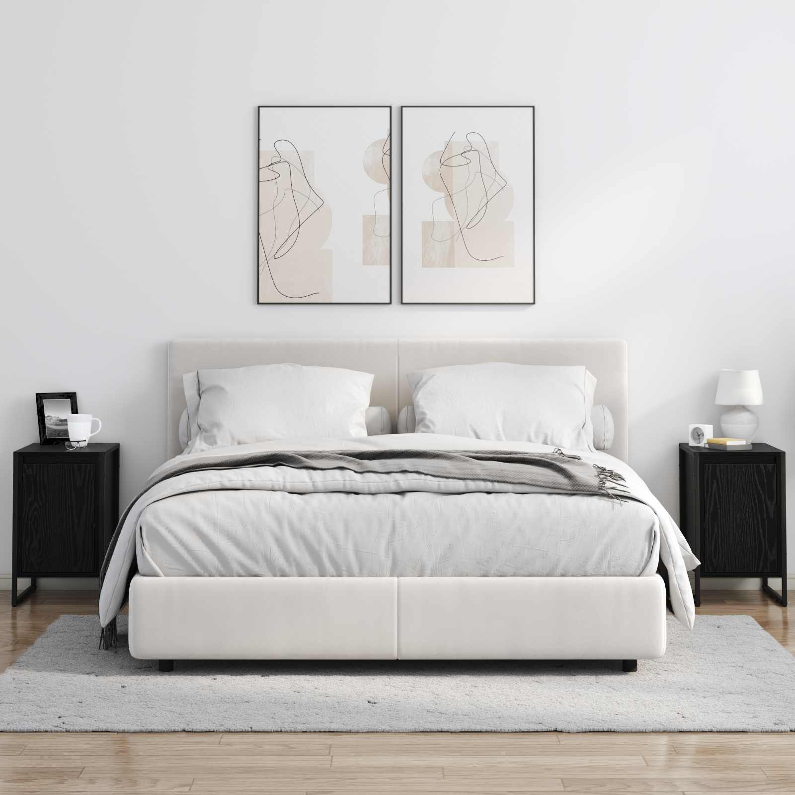 Nachtkastje Zwart Eiken 39,5 x 30 x 50 cm Bewerkt hout