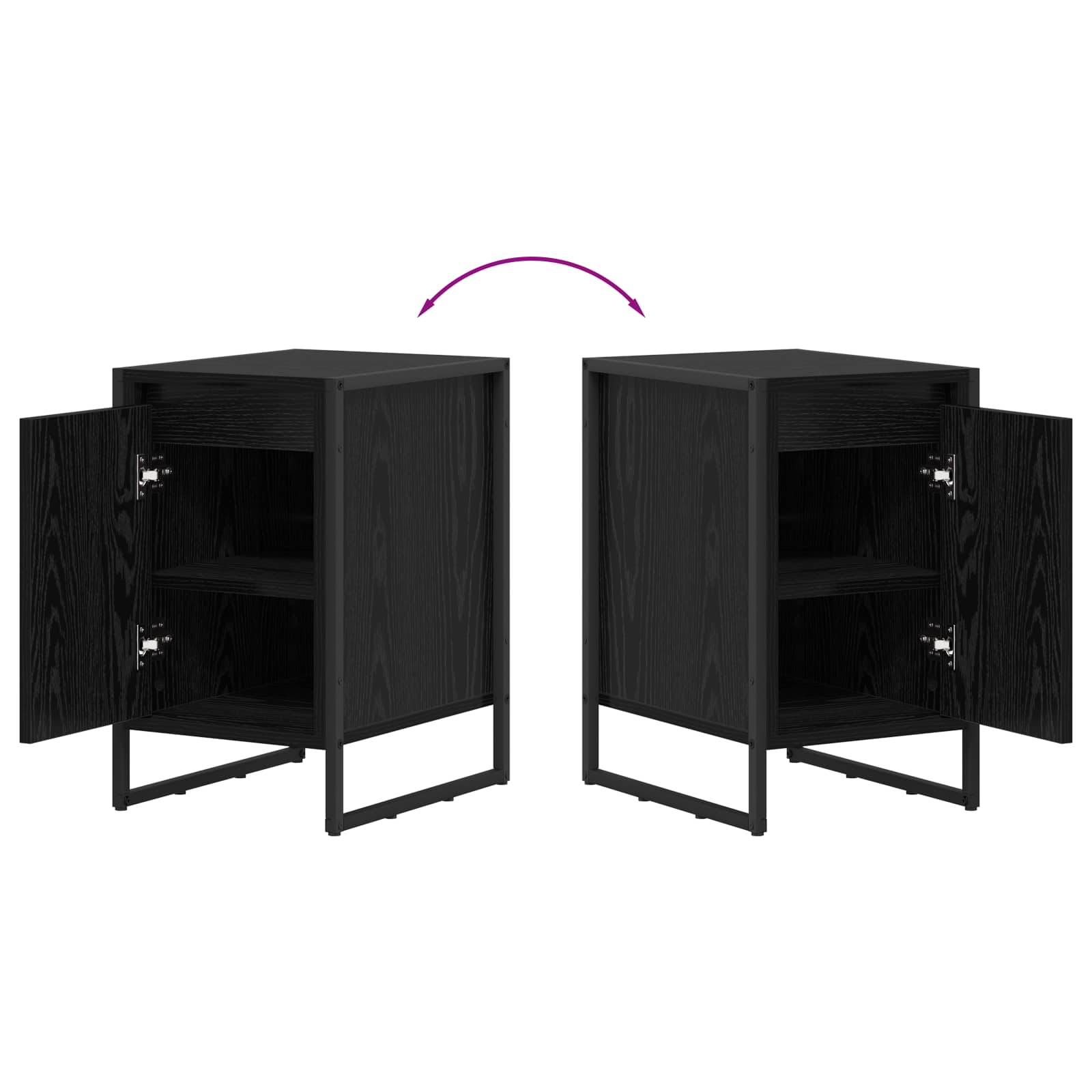 Nachtkastje Zwart Eiken 39,5 x 30 x 50 cm Bewerkt hout