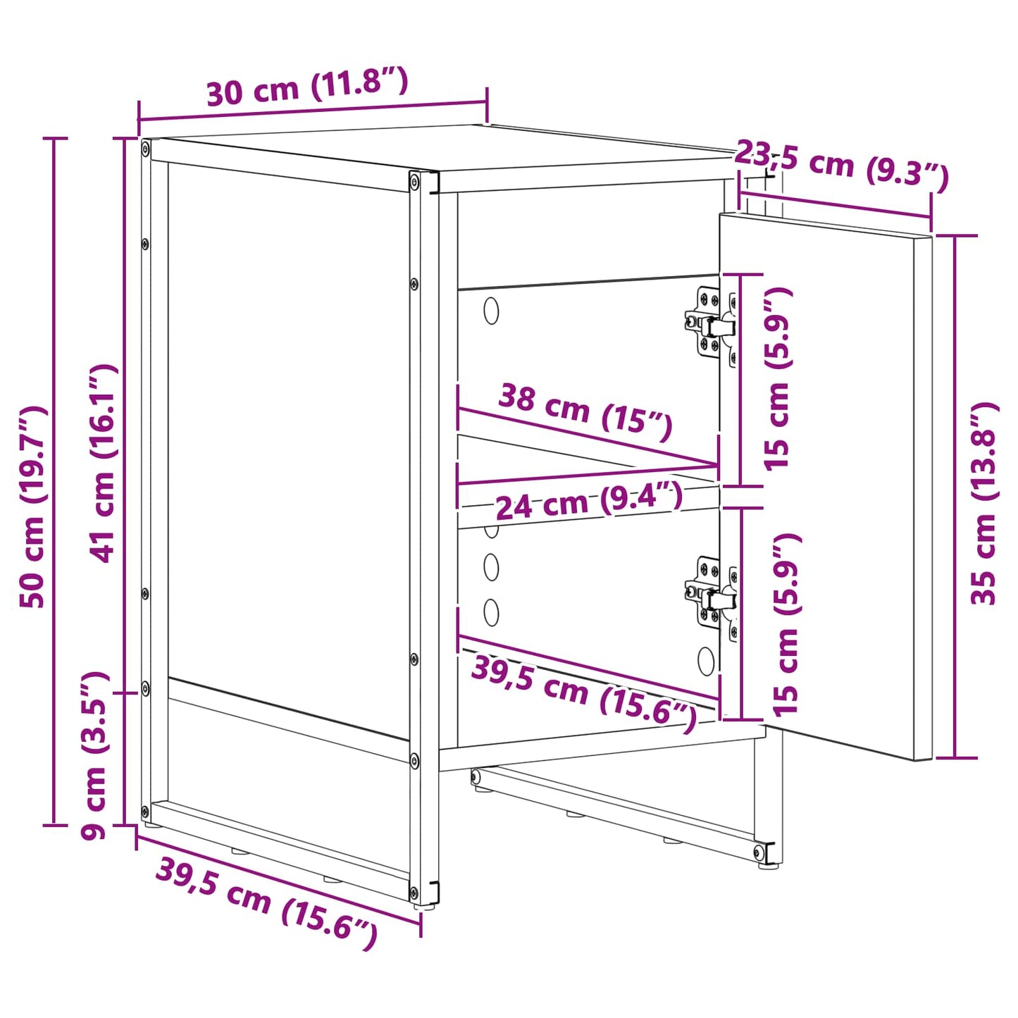 Nachtkastje 2 pcs Zwart Eiken 39,5 x 30 x 50 cm Bewerkt hout