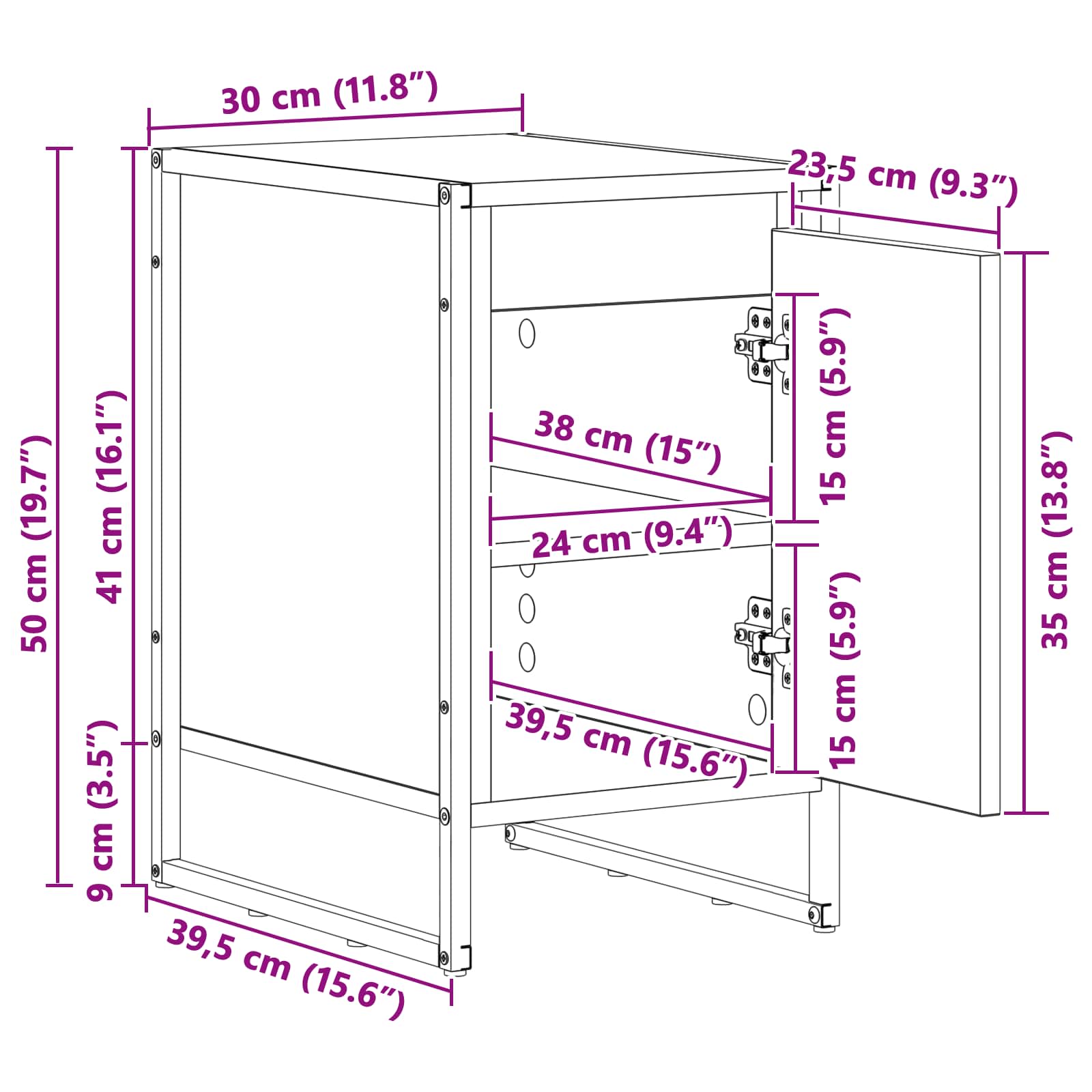 Nachtkastje 2 pcs Oud Hout 39,5 x 30 x 50 cm Bewerkt hout