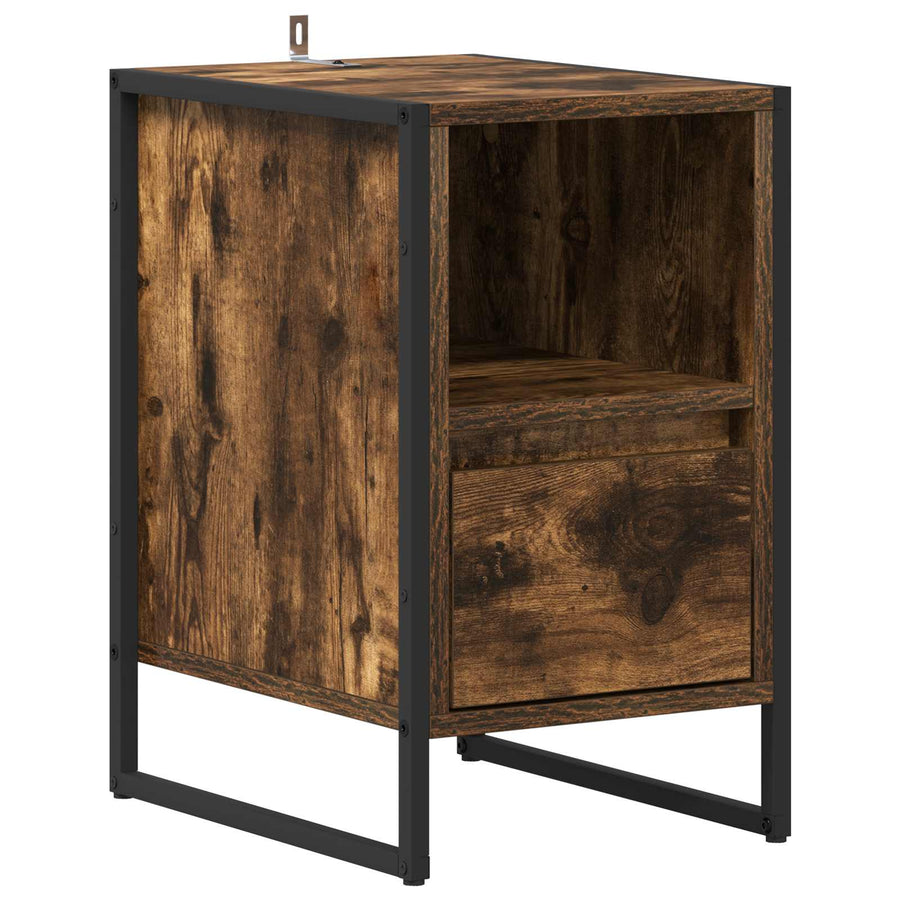 Nachtkastje met lade Rook Eik 39,5 x 30 x 50 cm Bewerkt hout