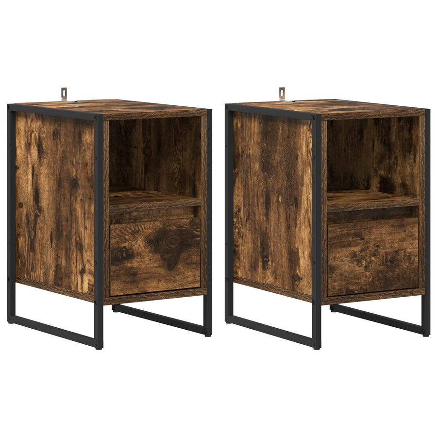 Nachtkastje 2 pcs Rook Eik 39,5 x 30 x 50 cm Bewerkt hout