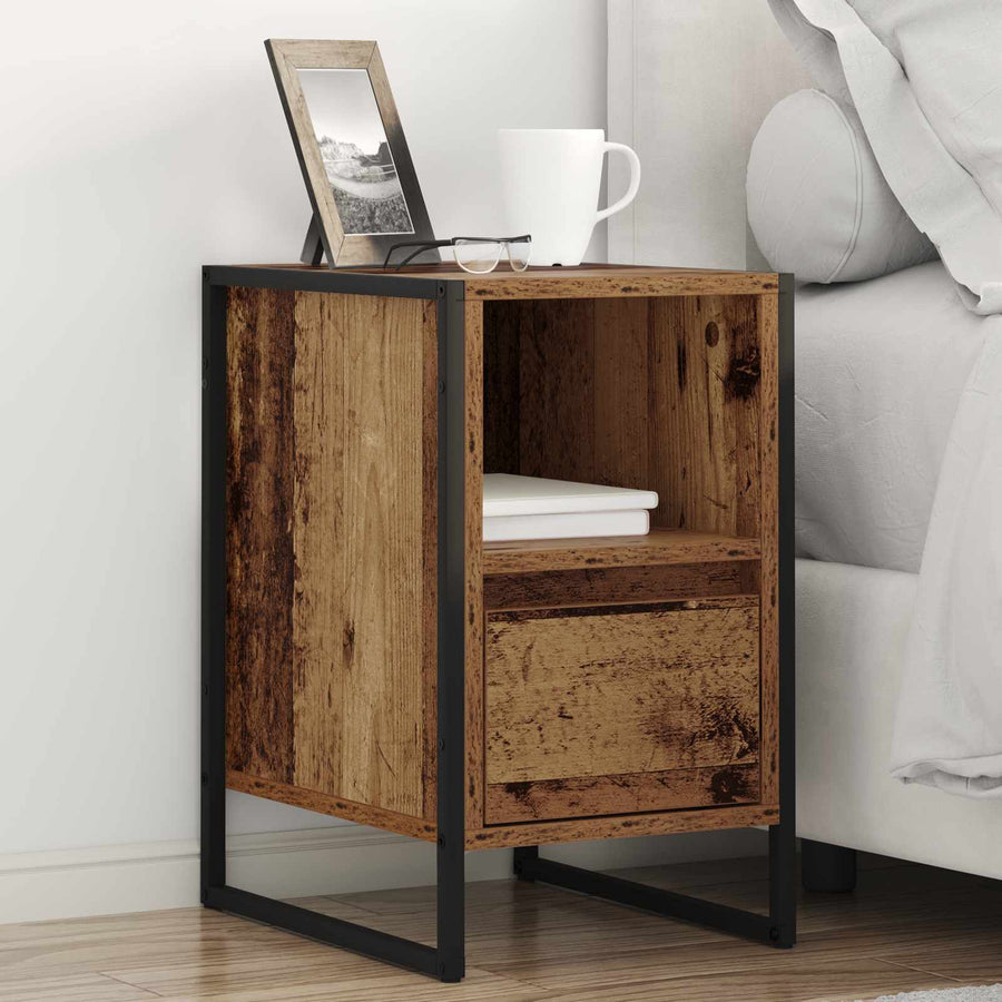 Nachtkastje met lade Oud Hout 39,5 x 30 x 50 cm Bewerkt hout