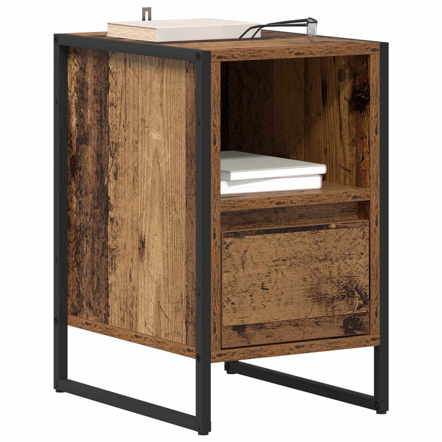 Nachtkastje met lade Oud Hout 39,5 x 30 x 50 cm Bewerkt hout