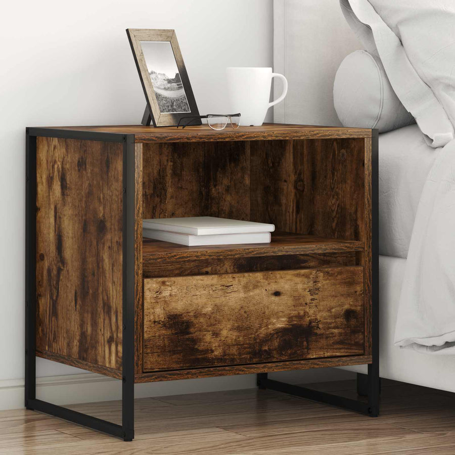 Nachtkastje met lade Rook Eik 50 x 39,5 x 50 cm Bewerkt hout