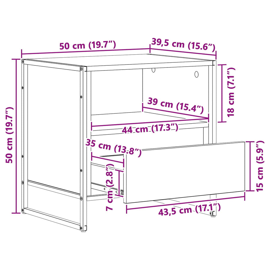 Nachtkastje Grijs Sonoma 50 x 39,5 x 50 cm Bewerkt hout