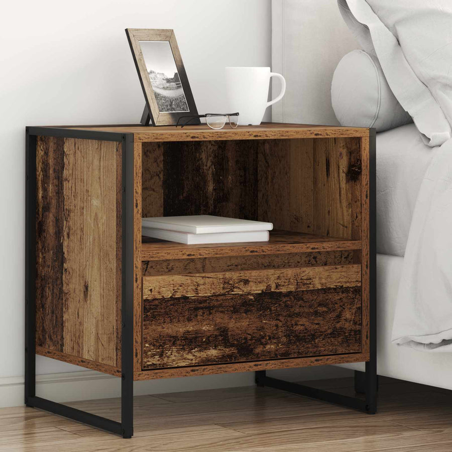 Nachtkastje met lade Oud Hout 50 x 39,5 x 50 cm Bewerkt hout