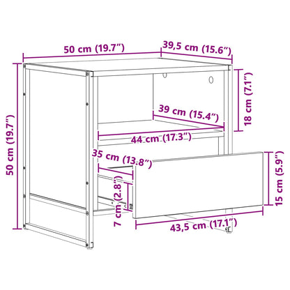 Nachtkastje met lade Oud Hout 50 x 39,5 x 50 cm Bewerkt hout