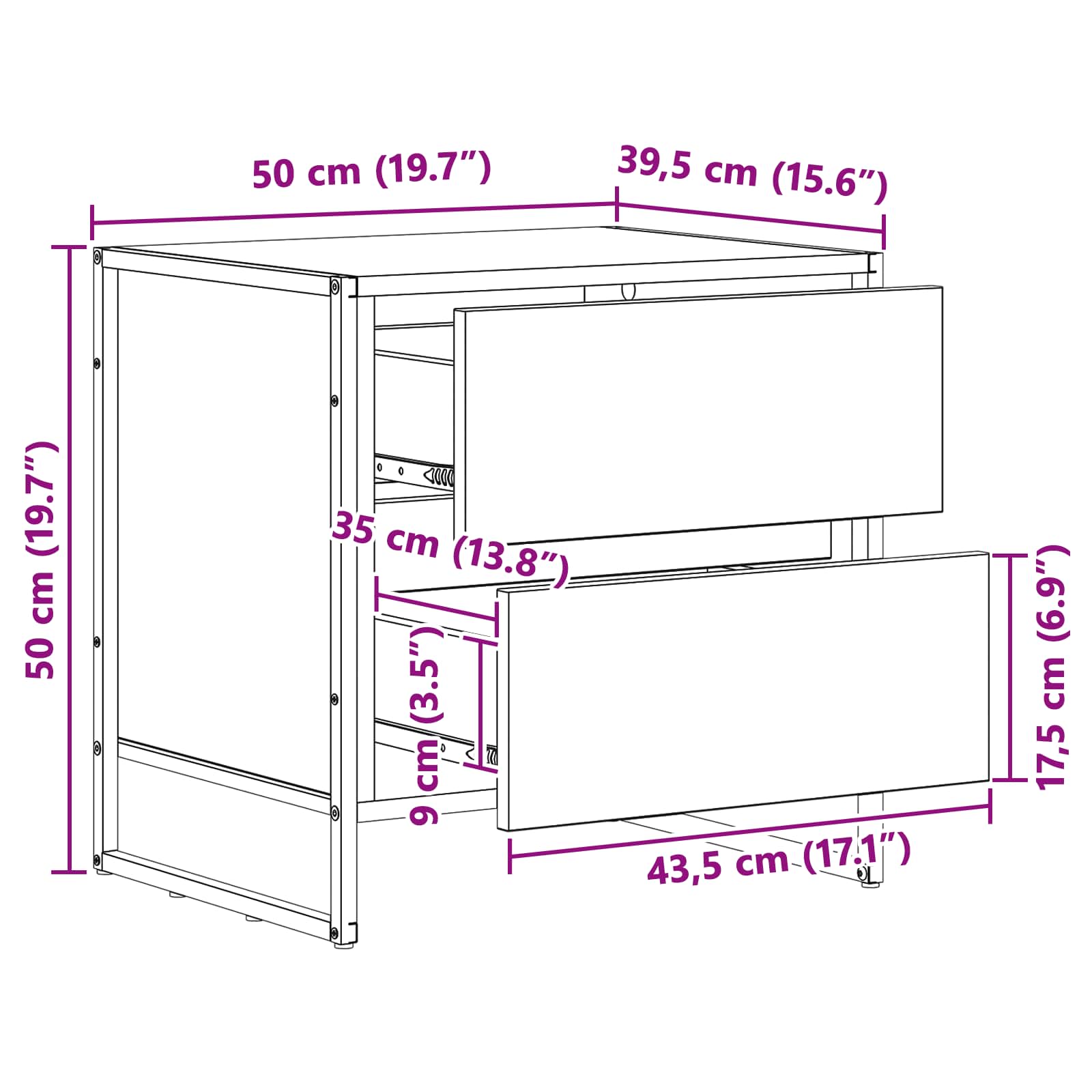 Nachtkastje met lade Oud Hout 50 x 39,5 x 50 cm Bewerkt hout