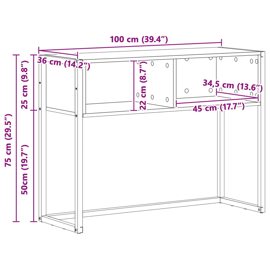 Bijzettafel met opslag Sonoma 100 x 36 x 75 cm Bewerkt hout