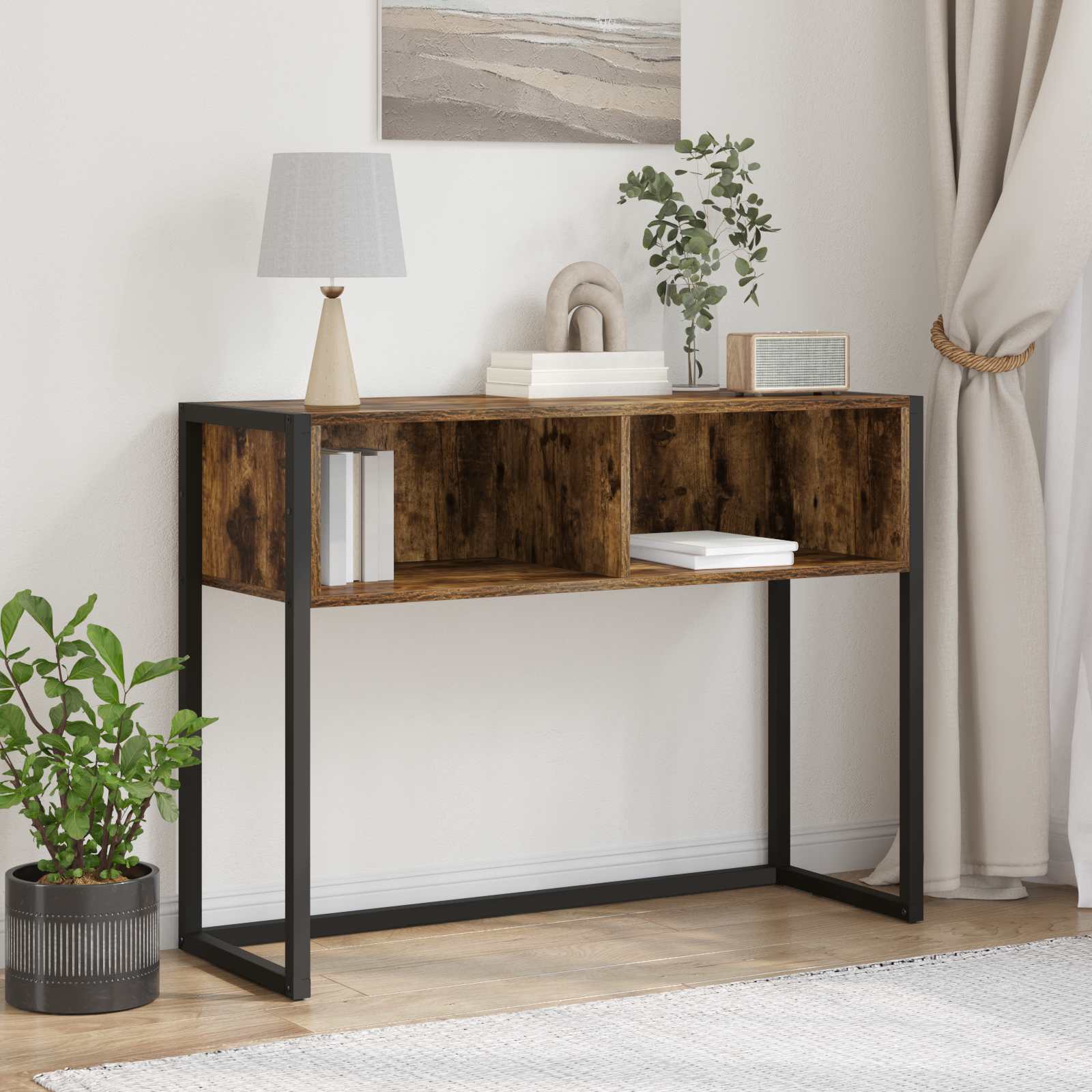 Bijzettafel met opslag Rook Eik 100 x 36 x 75 cm Bewerkt hout