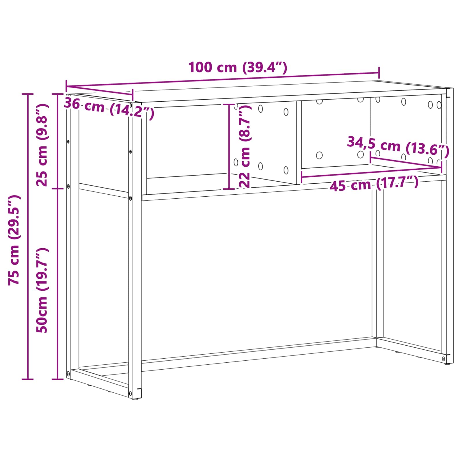 Bijzettafel met opslag Rook Eik 100 x 36 x 75 cm Bewerkt hout