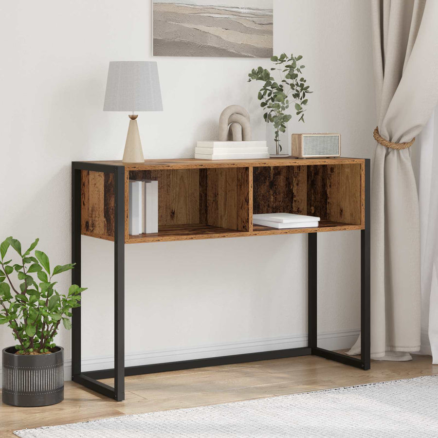 Bijzettafel met opslag Oud Hout 100 x 36 x 75 cm Bewerkt hout