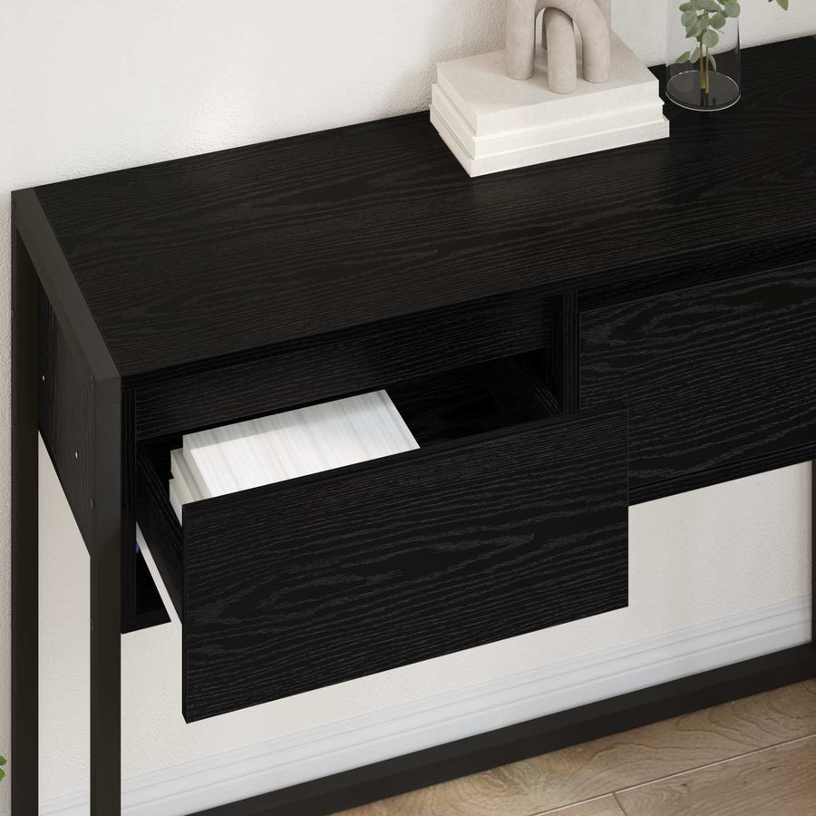Bijzettafel met lade Zwart Eiken 100 x 36 x 75 cm Bewerkt hout