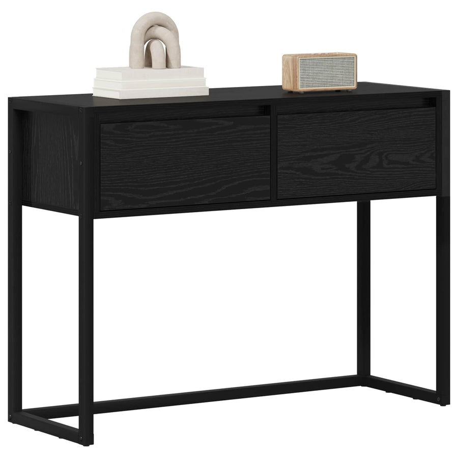 Bijzettafel met lade Zwart Eiken 100 x 36 x 75 cm Bewerkt hout