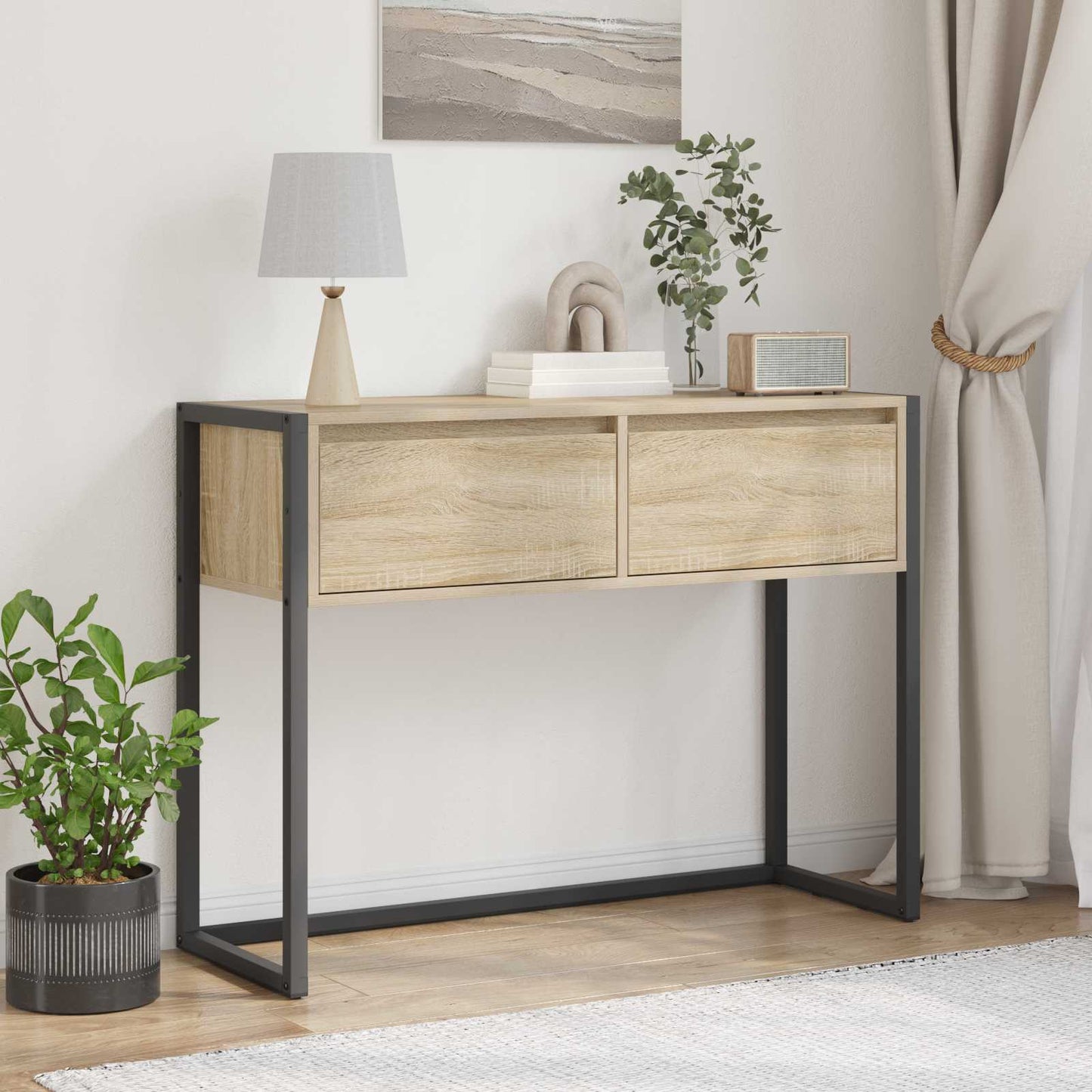 Bijzettafel met lade Sonoma 100 x 36 x 75 cm Bewerkt hout