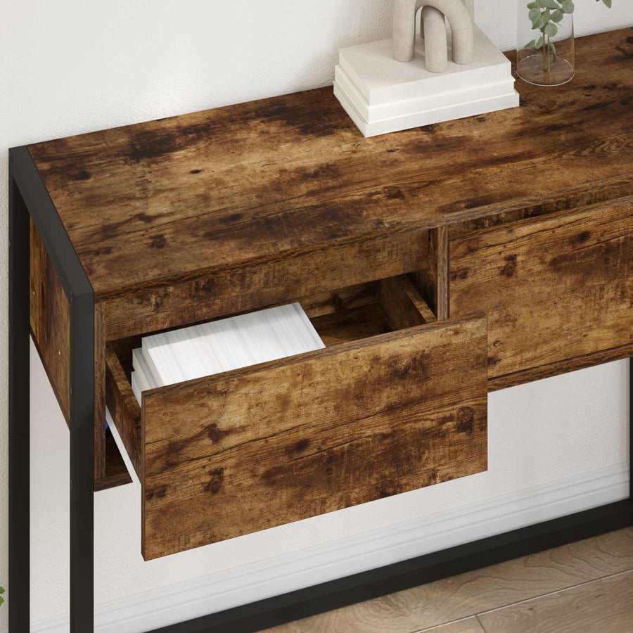 Bijzettafel met lade Rook Eik 100 x 36 x 75 cm Bewerkt hout
