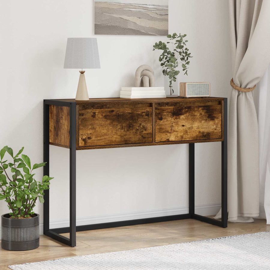 Bijzettafel met lade Rook Eik 100 x 36 x 75 cm Bewerkt hout
