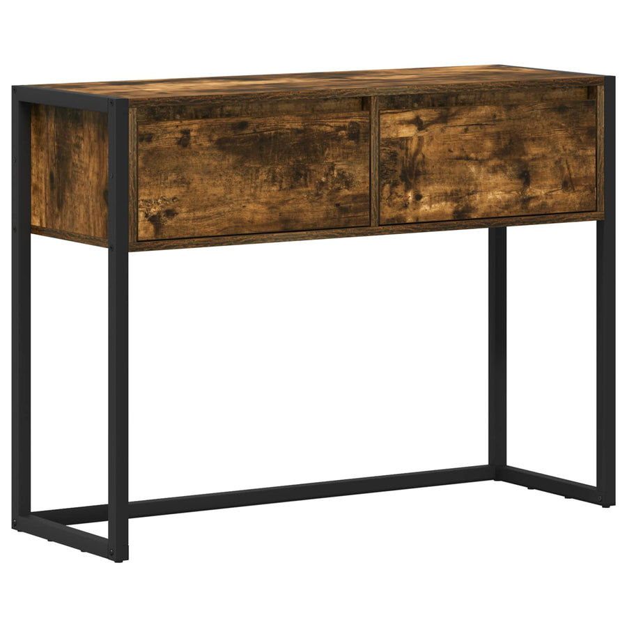 Bijzettafel met lade Rook Eik 100 x 36 x 75 cm Bewerkt hout