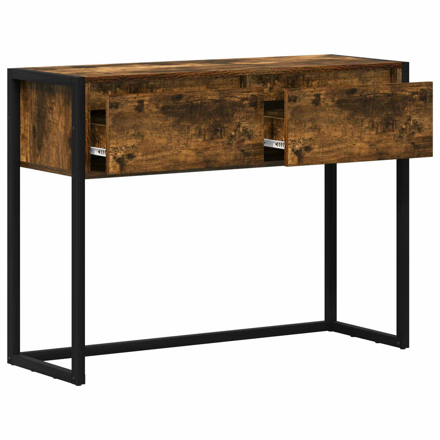 Bijzettafel met lade Rook Eik 100 x 36 x 75 cm Bewerkt hout
