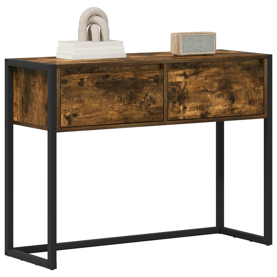 Bijzettafel met lade Rook Eik 100 x 36 x 75 cm Bewerkt hout