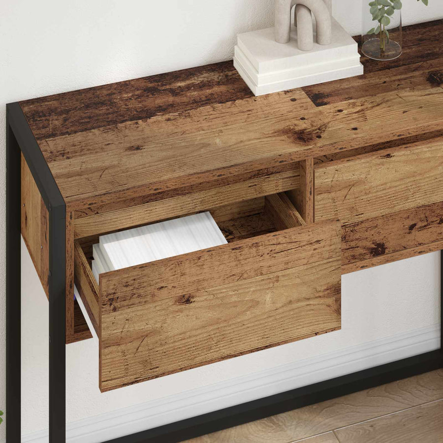 Bijzettafel met lade Oud Hout 100 x 36 x 75 cm Bewerkt hout