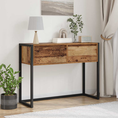 Bijzettafel met lade Oud Hout 100 x 36 x 75 cm Bewerkt hout