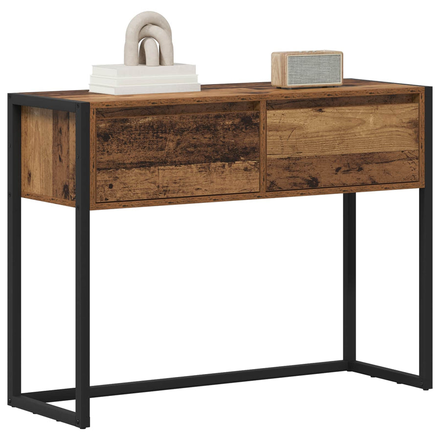 Bijzettafel met lade Oud Hout 100 x 36 x 75 cm Bewerkt hout