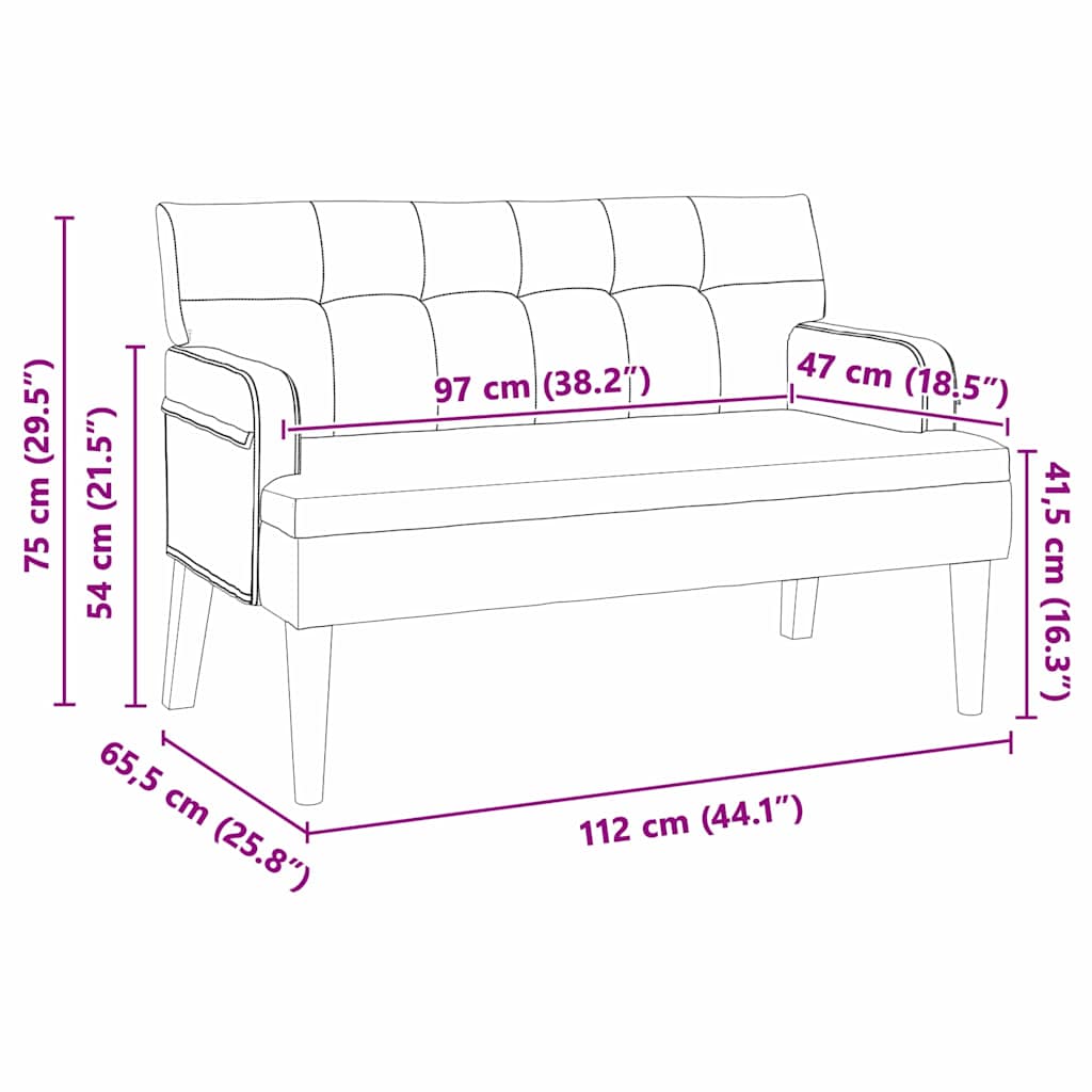 Chesterfield Bank Zwart 112 x 65.5 x 75 cm Fluweel