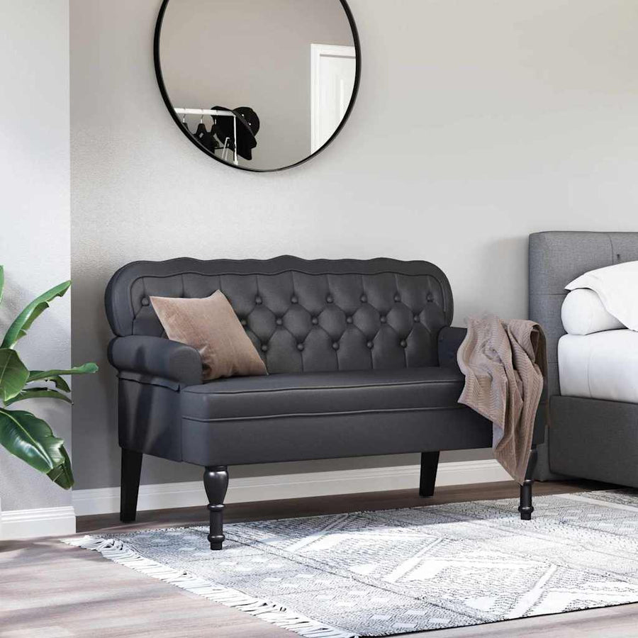 Chesterfield Bank Zwart 119.5 x 64.5 x 75 cm Nep Leer