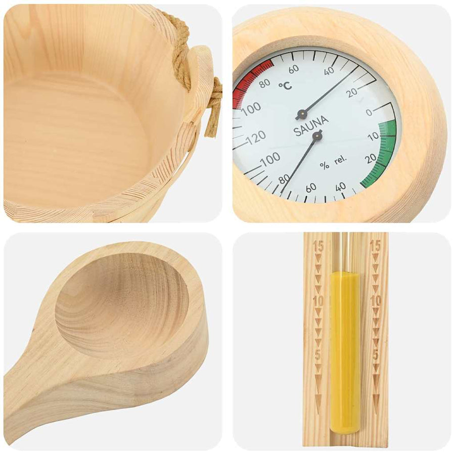Sauna Accessoire Set 4 pcs Bruin Massief Vurenhout en Hennep