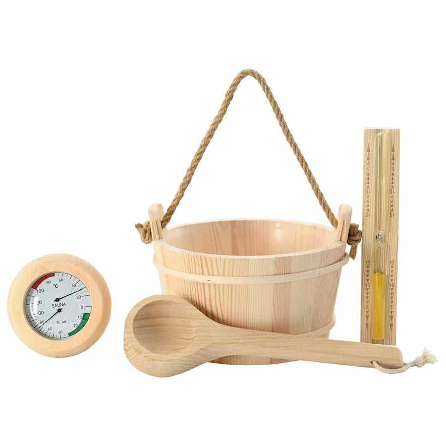 Sauna Accessoire Set 4 pcs Bruin Massief Vurenhout en Hennep