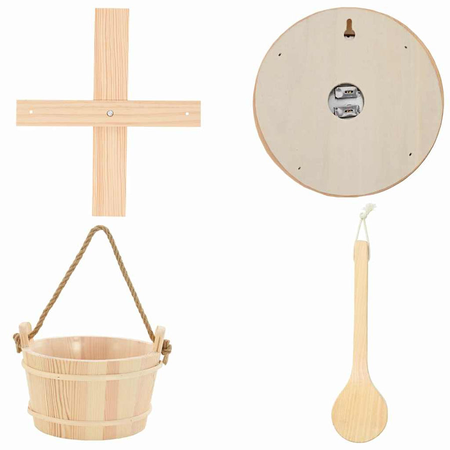 Sauna Accessoire Set 4 pcs Bruin Massief Vurenhout en Hennep