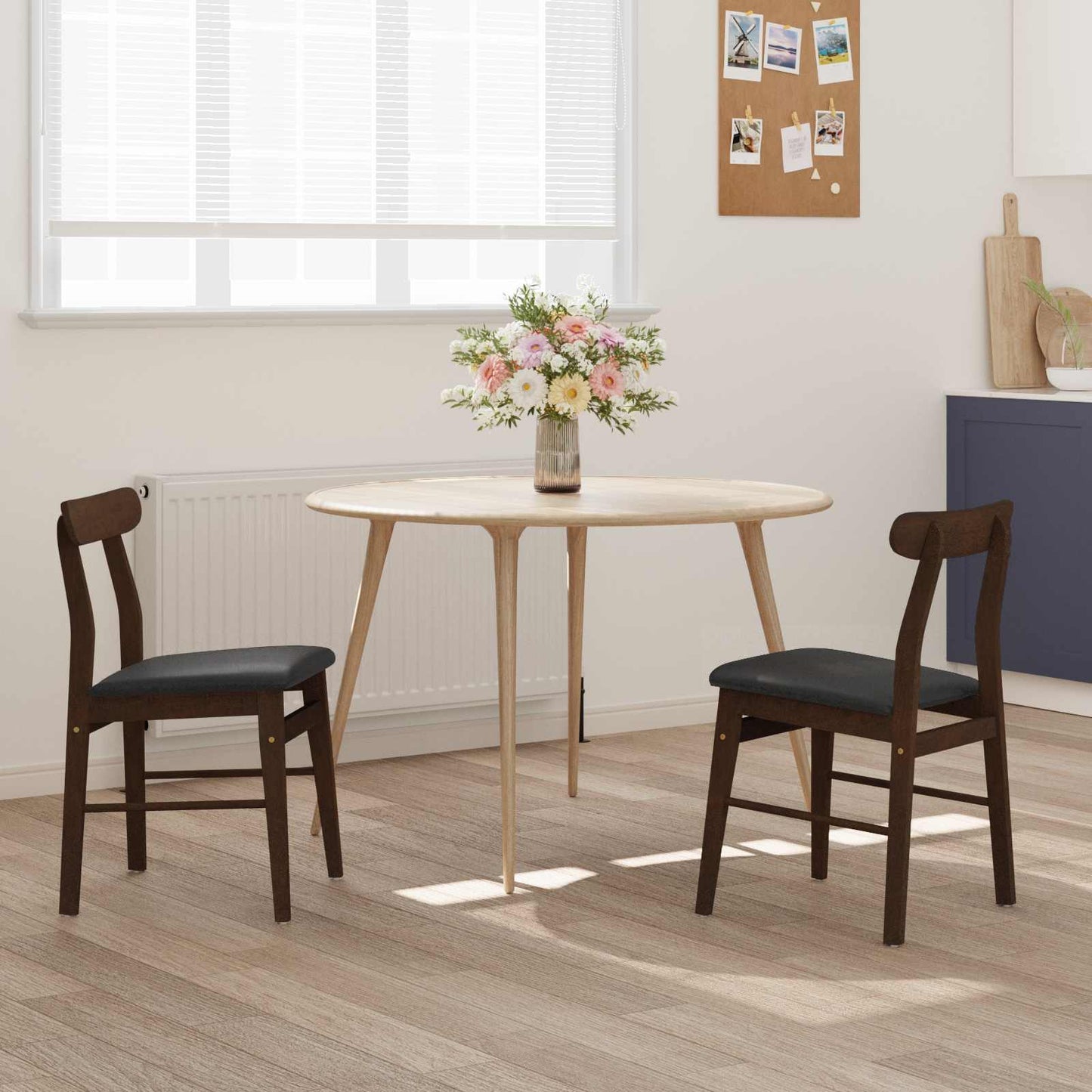 Eetkamerstoel 2 Pcs Massief Rubberhout Lichtbruin en zwart