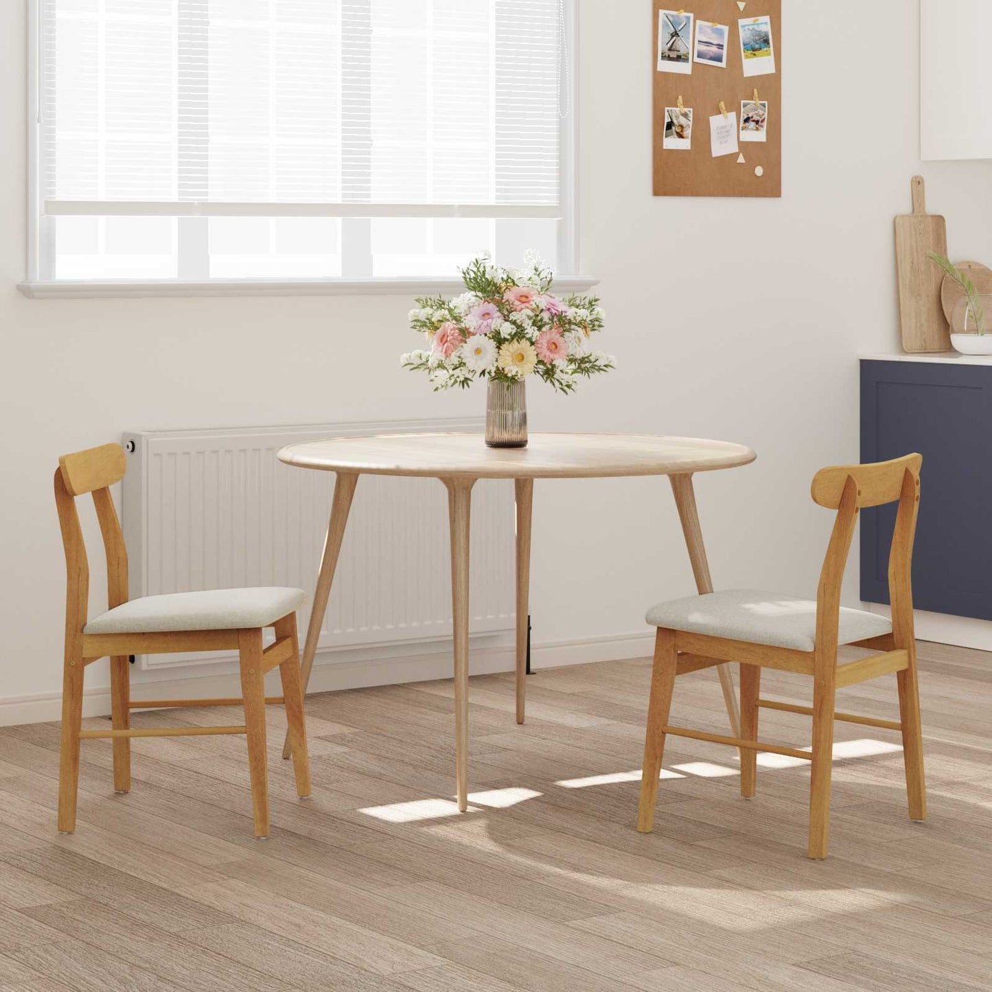 Eetkamerstoel 2 Pcs Massief Rubberhout Natuurlijk en licht