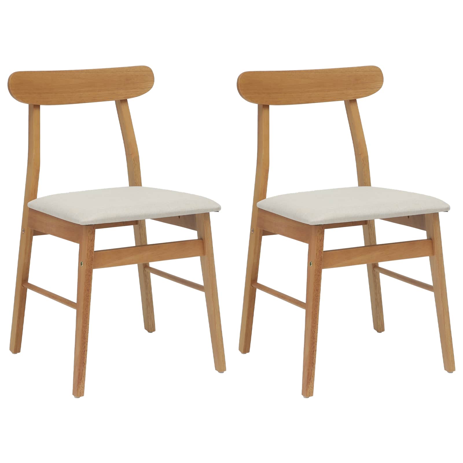 Eetkamerstoel 2 Pcs Massief Rubberhout Natuurlijk en licht