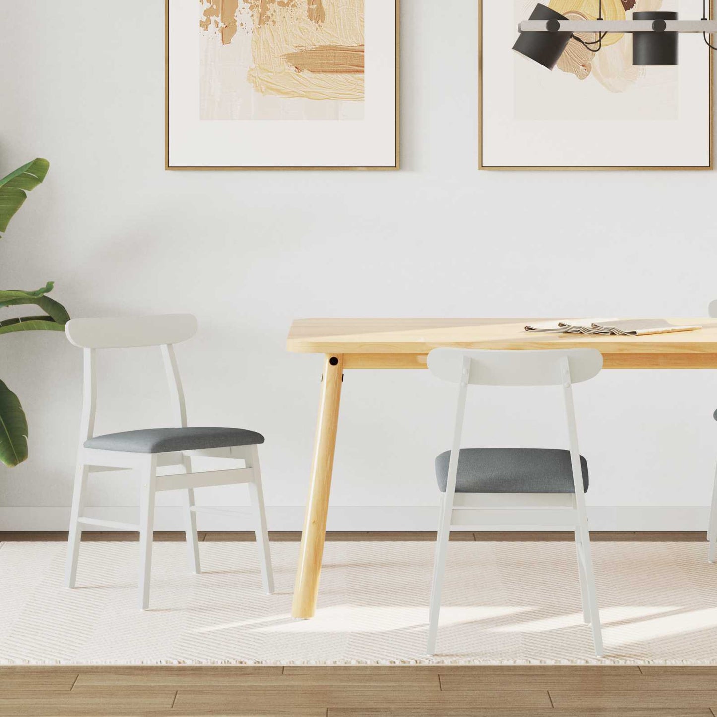 Eetkamerstoel 2 pcs Wit en Grijs Massief Hout